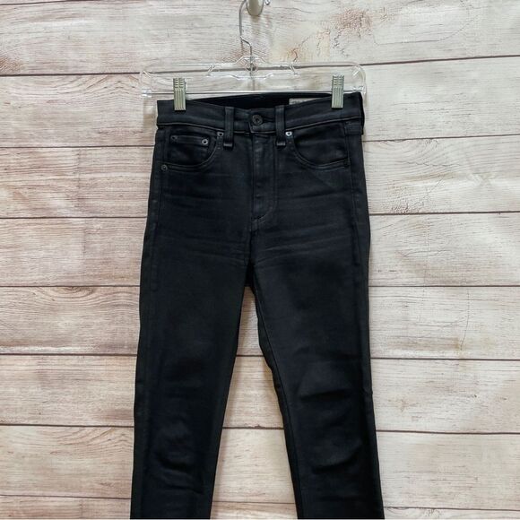 RAG & BONE HIGH RISE SKINNY JEANS IN SHINY BLACK - Picture 2 of 6